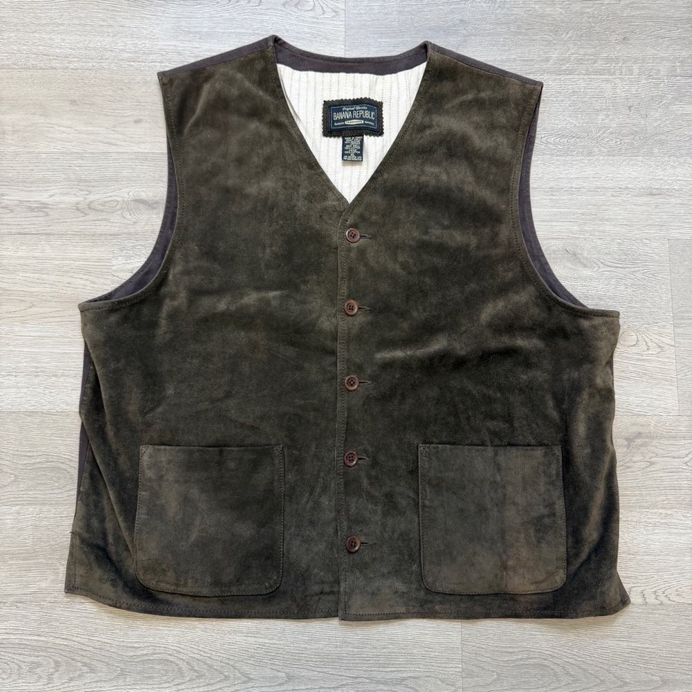 Banana Republic Suede Leather Vest Mens XL Vintage Western Made Korea 90s